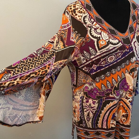 Chico's Size 2 Paisley Print Tunic with Bell Sleeves - Picture 3 of 8